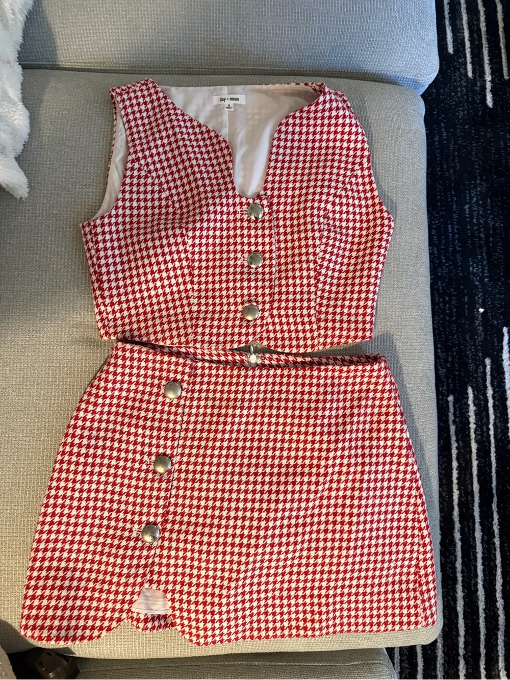 Day & Moon Red Houndstooth Two-Piece Dress Set